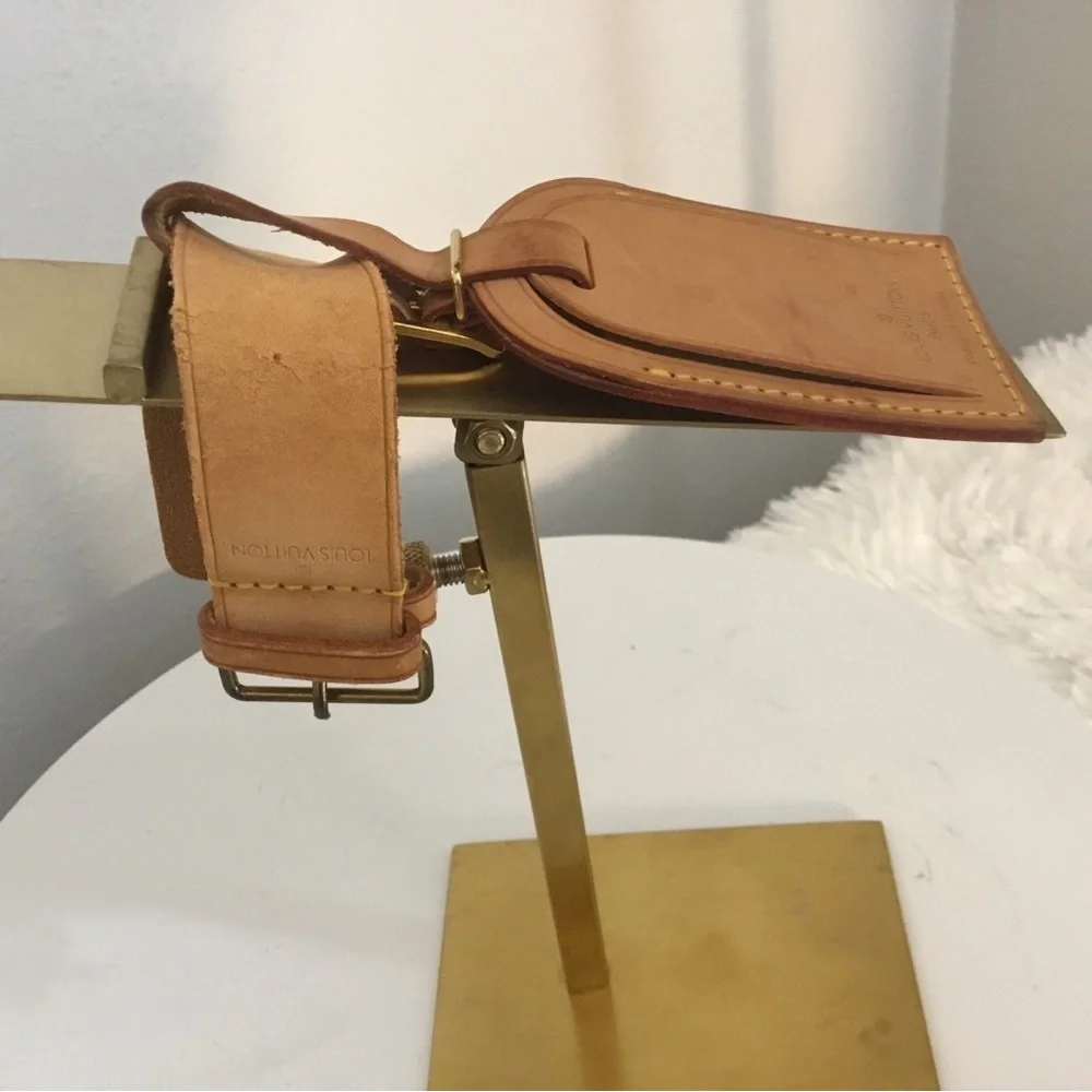 Louis Vuitton Tan Leather Luggage Tag with Gold Stitching Accent